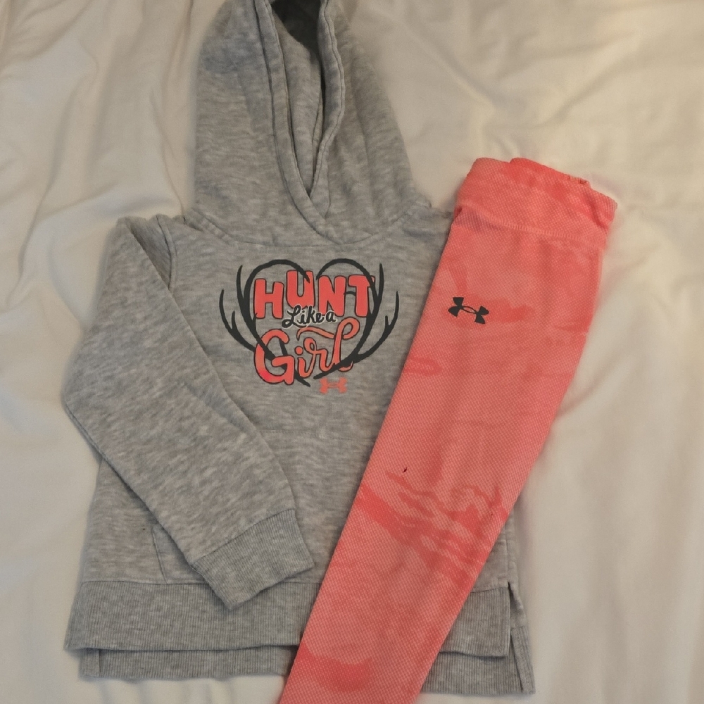 Under Armour Gray Hoodie and Coral Leggings Set